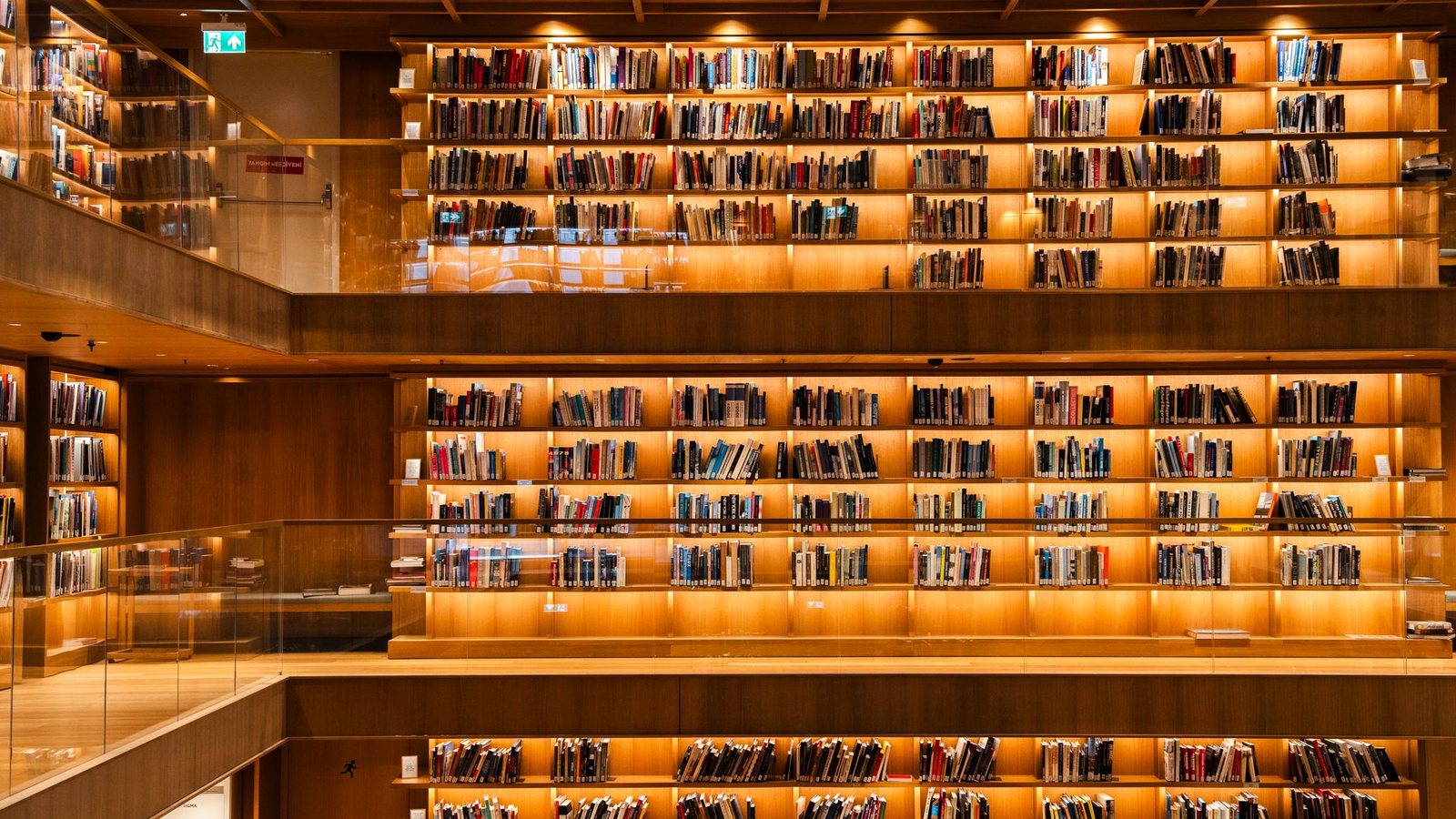 Estanterías de una biblioteca iluminada